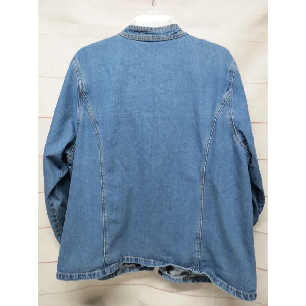 Quacker Factory Plus Size 2X Denim Jacket with Rhinestones Zip Up Jean Jacket